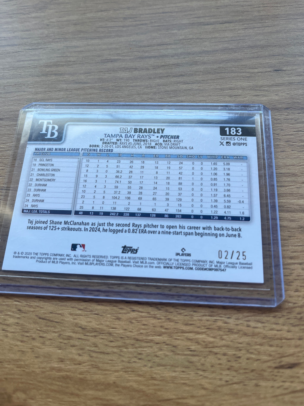 2025 Taj Bradley Topps Series One orange Refractor /252