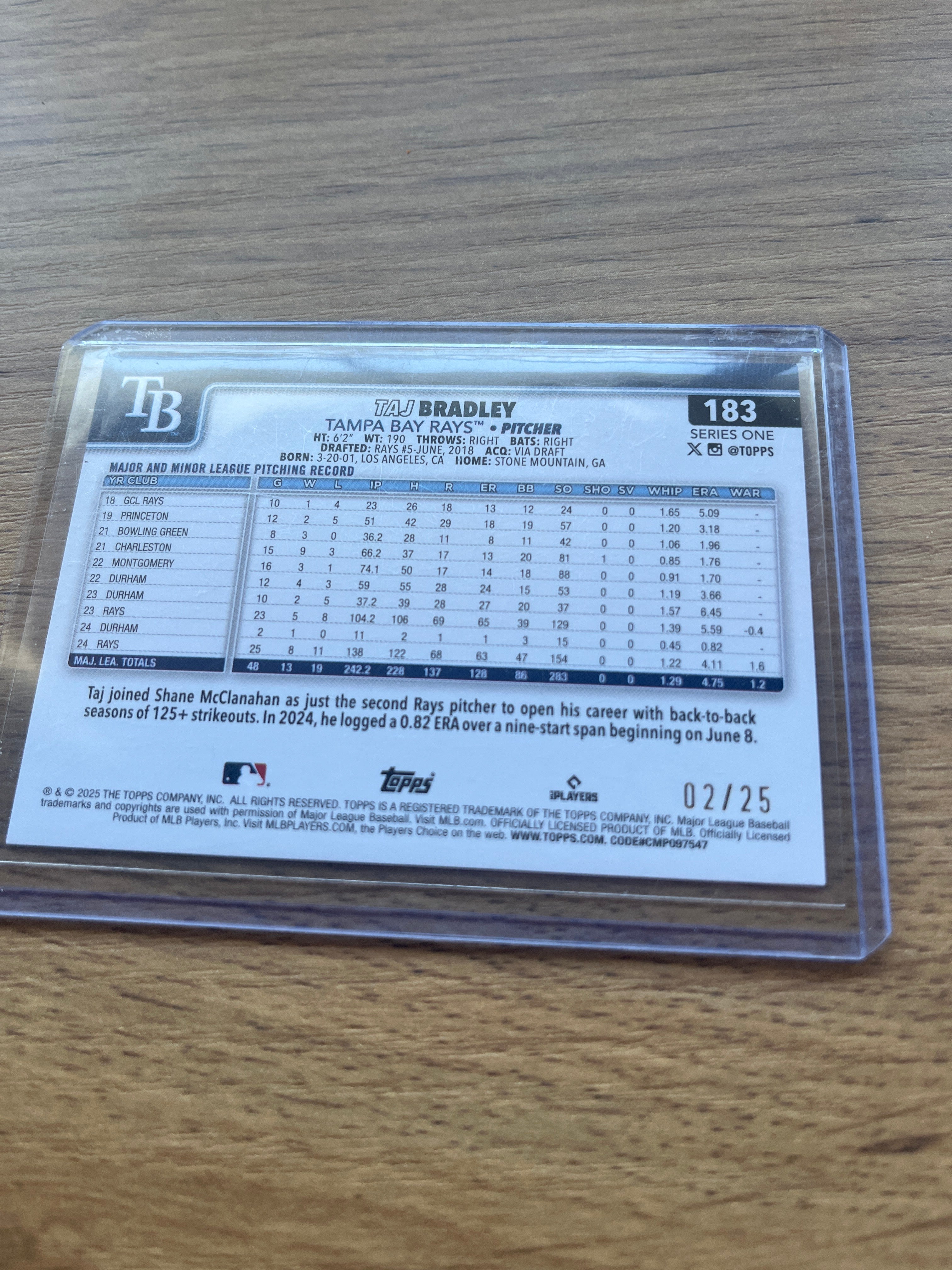 2025 Taj Bradley Topps Series One orange Refractor /252
